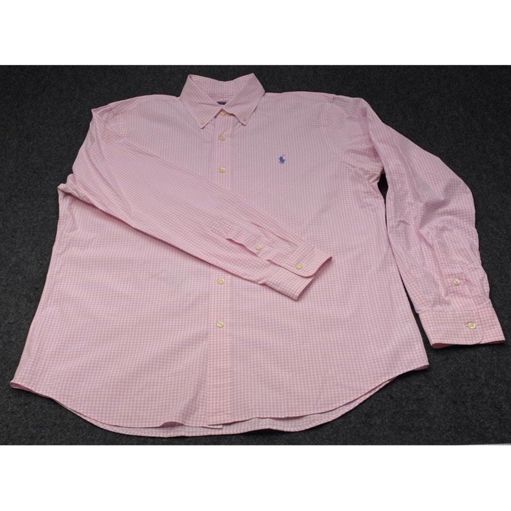 Ralph Lauren Button Down Shirt Mens L Pink Gingham Classic Fit Long Sleeve